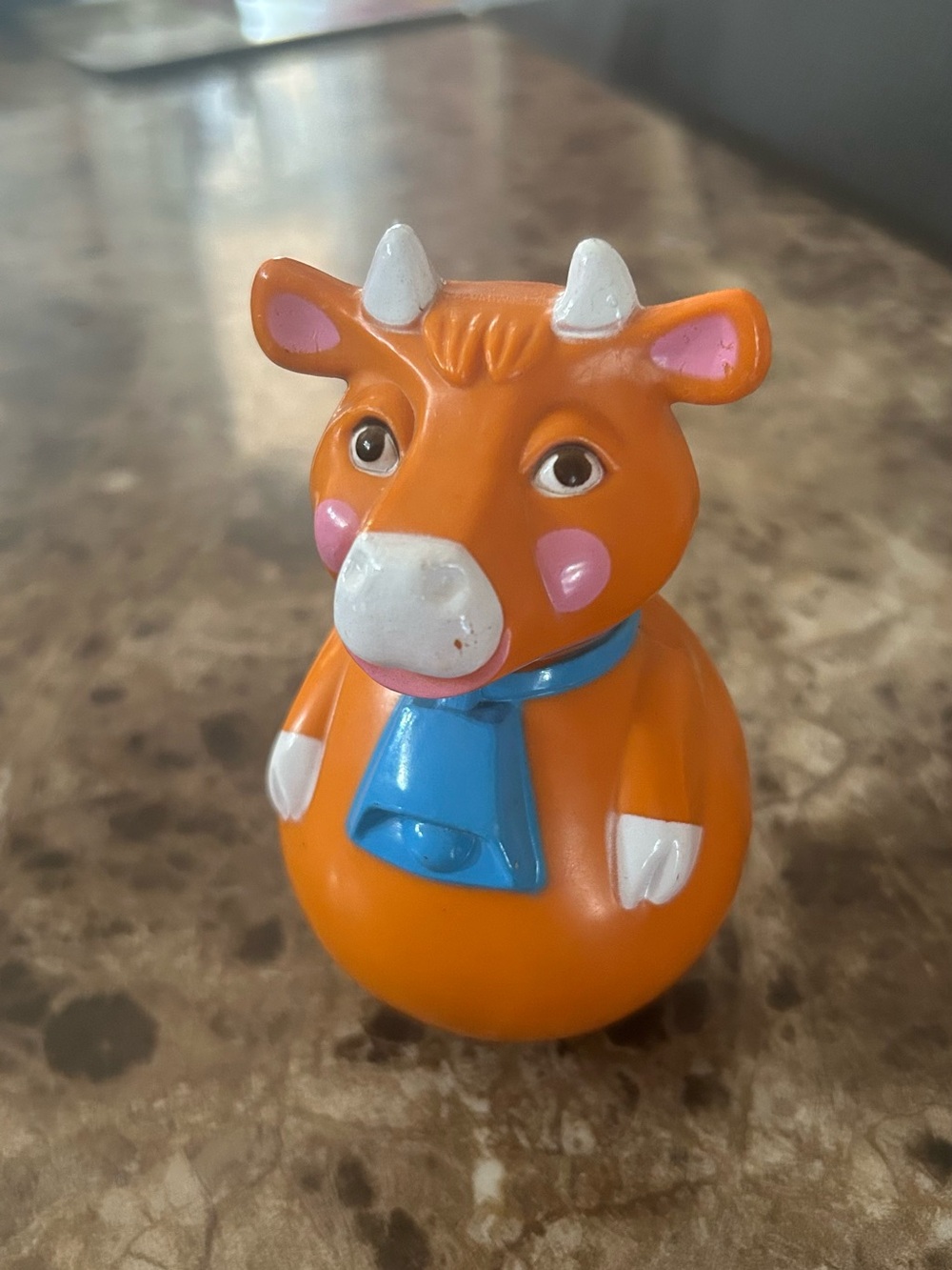 Avon Orange Cow Toy with Blue Scarf and Pink Cheeks